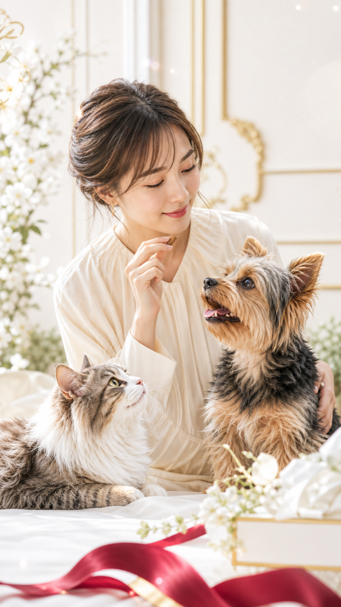 愛犬と愛猫のおやつ選びに悩む飼い主のイメージ